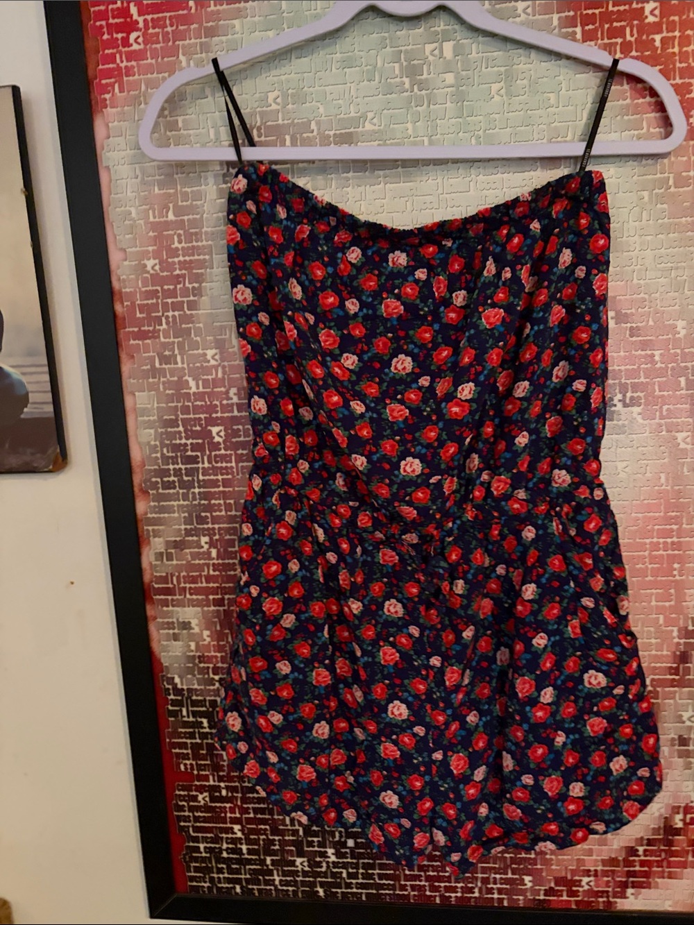 Forever 21 Navy blue Floral Romper with Red & Pink Roses